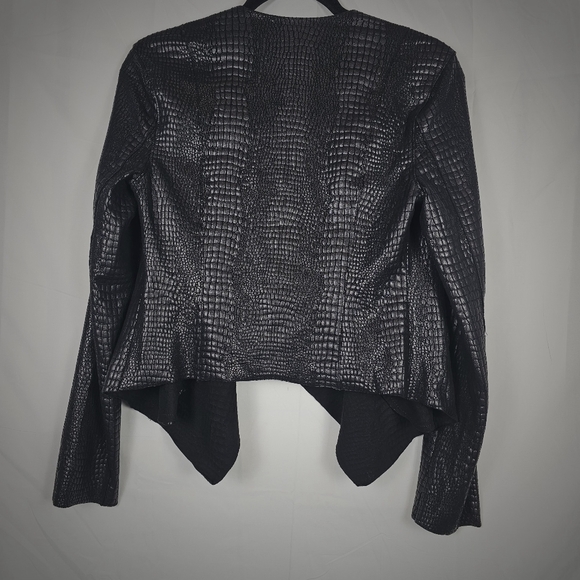 Blank NYC Black Crocodile Faux Leather Suede Drape Front Jacket - Picture 7 of 9